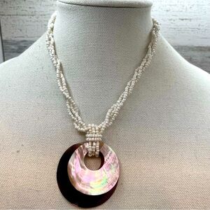 Beautiful Handcrafted Unsigned Mother of Pearl Seed Bead 3 Layer Twist Necklace